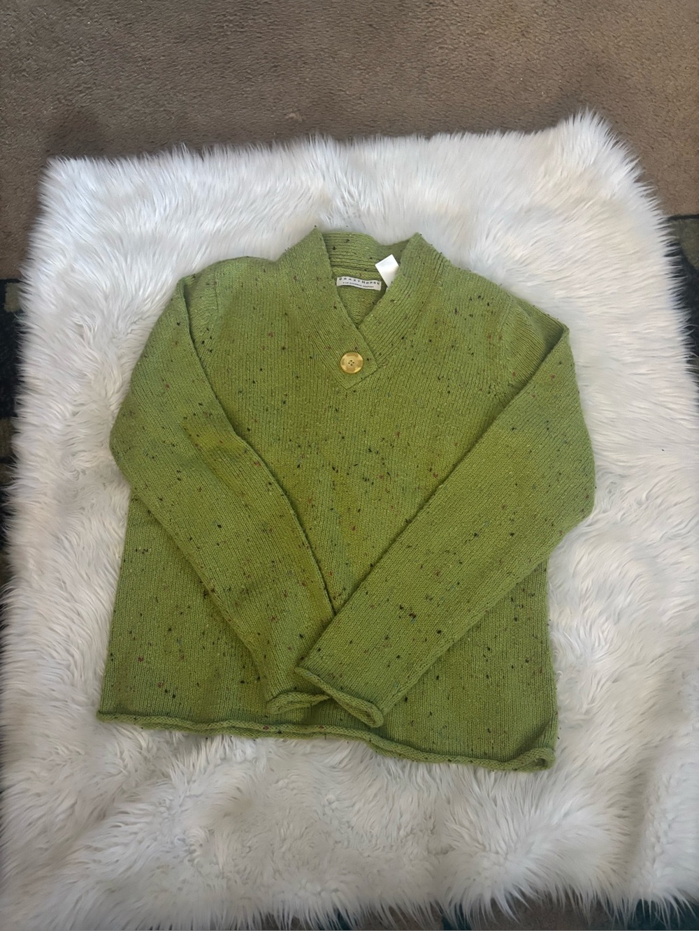 Liz Claiborne Moss Green V-Neck Sweater with Button Accent